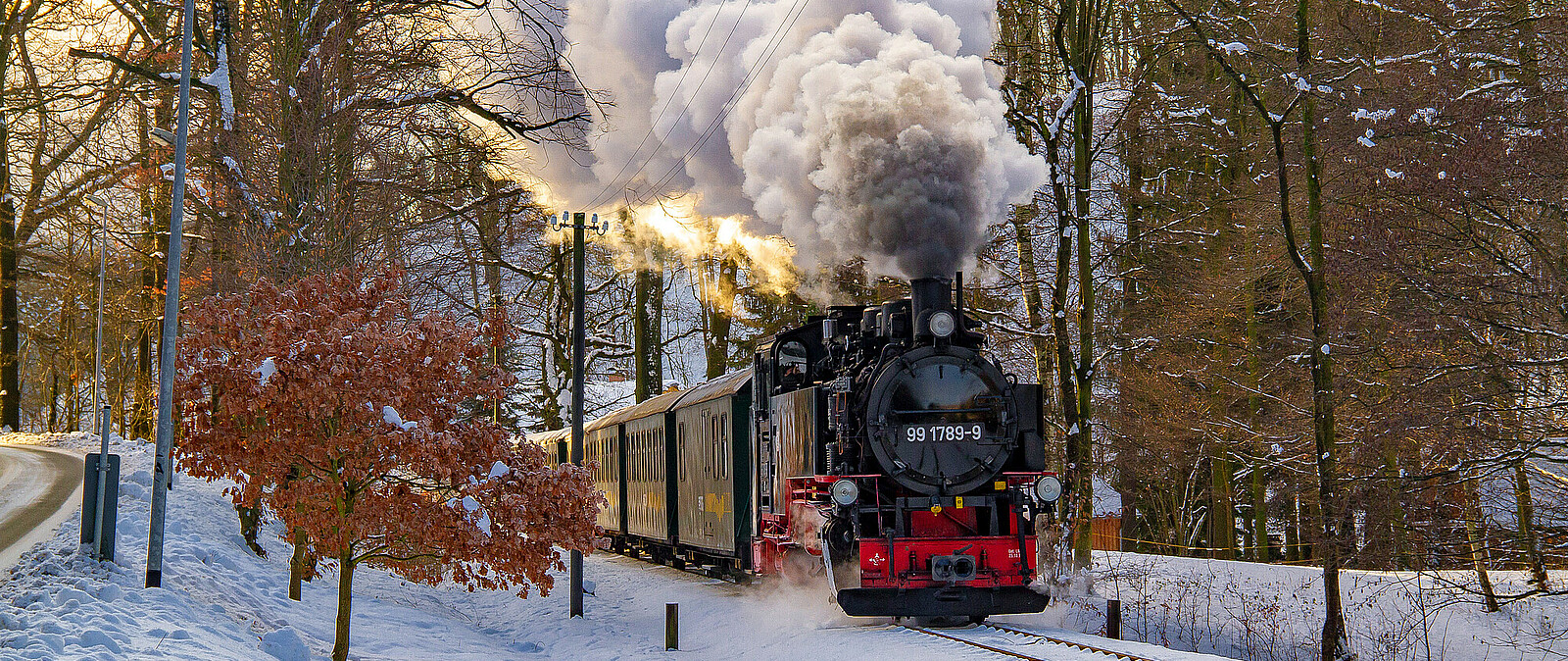 Die Lößnitzgrundbahn im winterlichen Elbland