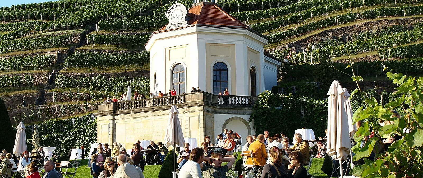 Erlebnisweingut Schloss Wackerbarth gehört zu den Aushängeschildern der Sächsischen Weinstraße. Flanieren Sie durch Parkanlagen, erkunden Weinberge & erfahren in der Manufaktur Interessantes zum Weinbau & -herstellung, bevor Sie gute Tropfen verkosten